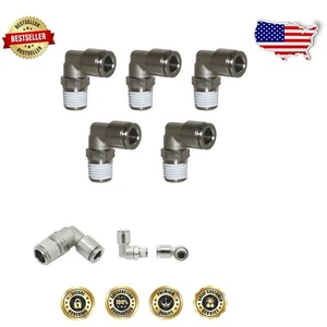 High-Performance 3/8" Elbow Tube Fitting, Brass with Teflon Coating - Set of 5 - Picture 1 of 4