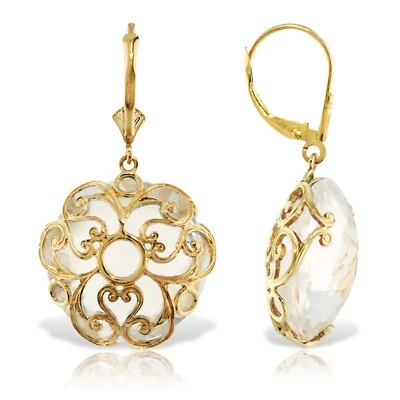 14K. PENDIENTE ORO MACIZO PALANCA CON CORTE TABLERO DE AJEDREZ REDONDO TOPACIO BLANCO Y.G. Foto 1 de 4