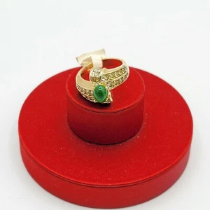 VTG SZ 9 Ring ESPO 14K GE Goldplate Green Glass Cabochon Rhinestone Mogul - Picture 1 of 7