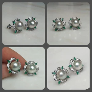 Akoya Salzwasser Perlen Ohrringe Ohrhänger Silber 925 Unikat Barock Ohrstecker - Bild 1 von 6