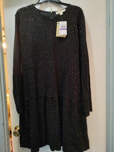 Abito da festa donna 2X Michael Kors nero oro a pois nuovo con etichette e borsa