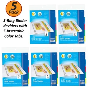 5 Pack - 3-Ring Binder Dividers with 5-Insertable Color Tabs Fits in Ring Binder - Picture 1 of 1