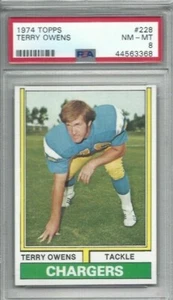 Tarjeta de fútbol americano 1974 Topps #228 Terry Owens San Diego Chargers calificado PSA 8 ¡Tuff! - Imagen 1 de 1