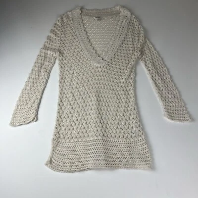 Dressbarn Knit Top Womens Size Medium Off White Long Sleeve Crochet Knit V-Neck - Image 1 of 4
