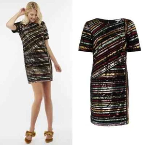 Monsoon Dress 10 Black Sequin Stripe "Rainey" Tunic Sheath Short Party Festival - Picture 1 of 7