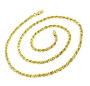 Gold Plated Sterling Silver Rope Chain Necklace Diamond-Cut 2mm 925 Silver Rope - Picture 1 of 6