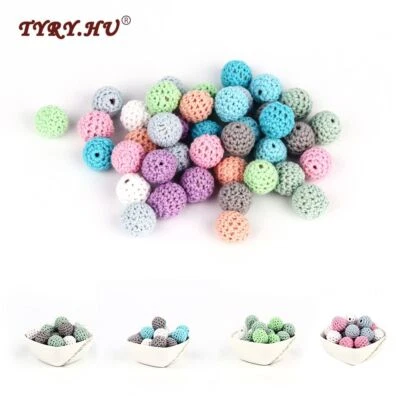 Crochet Silicone Beads - Mix Handmade Round Wood Bead 16MM Ball DIY Craft 10PCS - Image 1 of 4