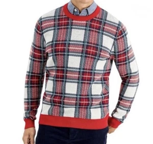 Charter Club Weihnachten Herren Pullover rot weiß Rundhalsausschnitt Urlaub kariert $ 70 neu - Bild 1 von 4