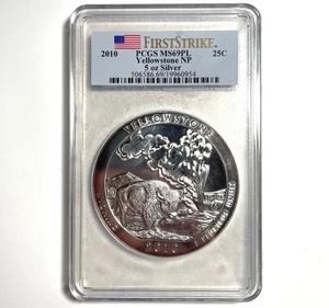 2010 Yellowstone NP 5Oz .999 Silver Quarter PCGS MS69PL Proof Like First Strike - Picture 1 of 11