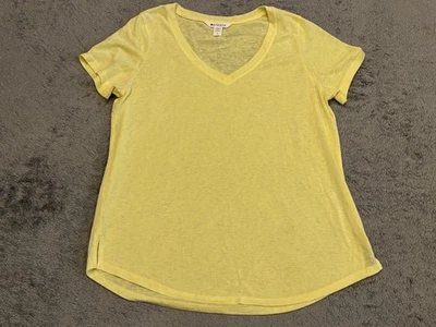 Camiseta Athleta Feminina Gola V Grande Amarela Manga Curta Pulôver Top Casual - Imagem 1 de 4