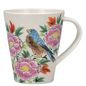 Tazza da tè giapponese porcellana Kutani ware bianca grande tazza fiore e uccellino giapponese - Foto 1 di 7