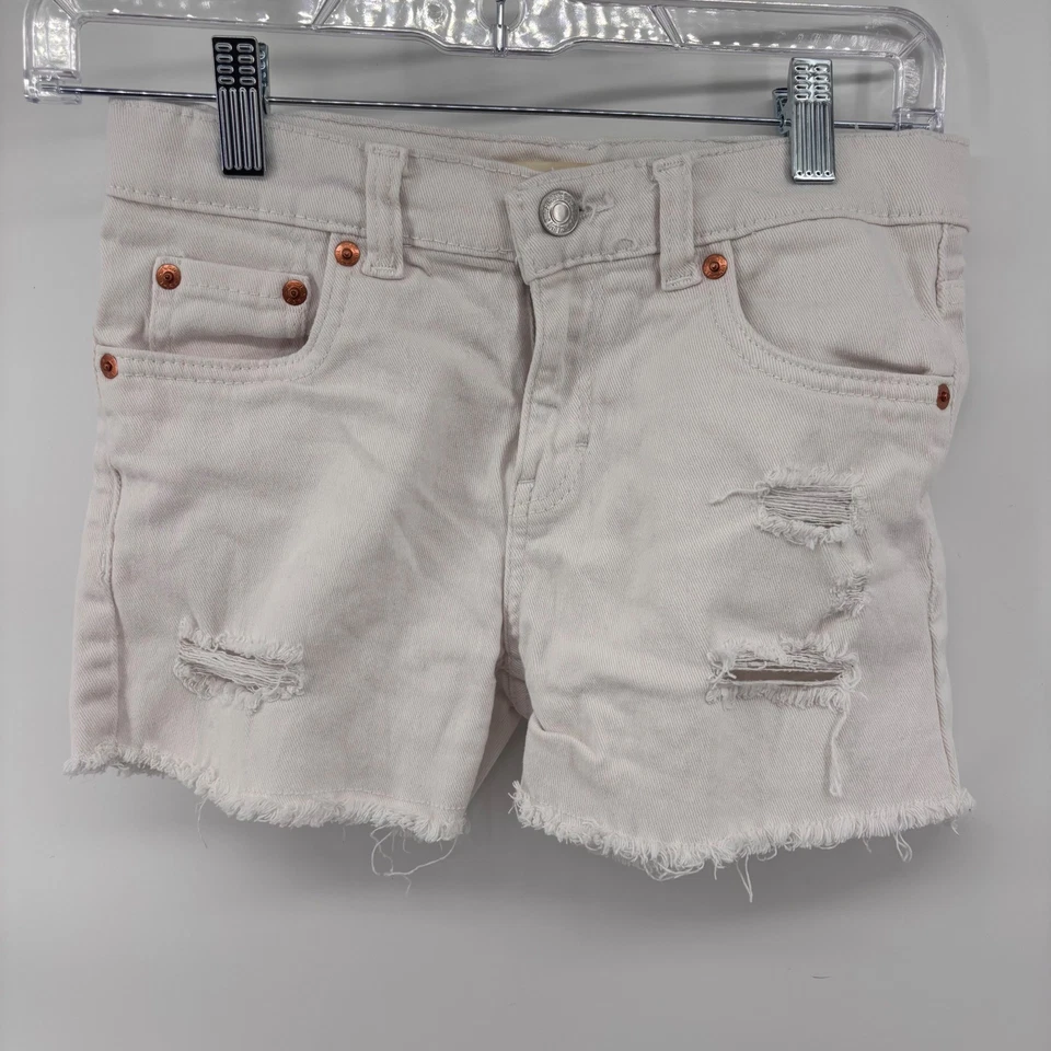 Levis Girls Girlfriend Denim Shorts Size 12 Distressed White Frayed Hem - Image 1 of 4