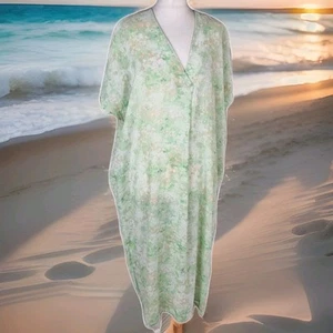 H&M green long size M floral swimsuit holiday cover up kaftan women lightweight - Picture 1 of 6