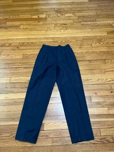 Liz Claiborne Linen Blend Pants Women's Size 4p Navy Blue Pleated High Rise - Picture 1 of 3