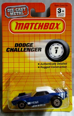 Matchbox #1 Dodge Challenger Hemi, azul, 1/64 Foto 1 de 4