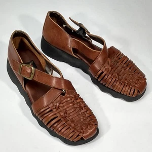 Aerosoles Damen 7B geflochtene Huarache Leder Sandalen flache Schnalle Schuhe braun Vintage - Bild 1 von 11