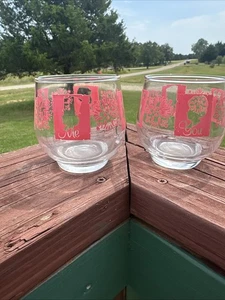 Vintage Anchor Hocking “You and Me” Pink Roly-Poly Glass Barware Couple Love - Picture 1 of 9