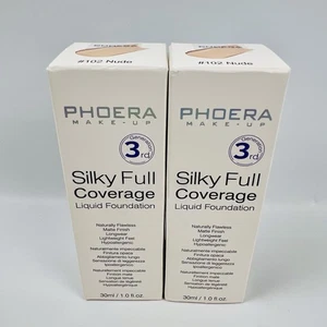 Base líquida de cobertura completa sedosa para maquillaje PHOERA #102 Nude 1 oz - Lote de 2 - Imagen 1 de 6