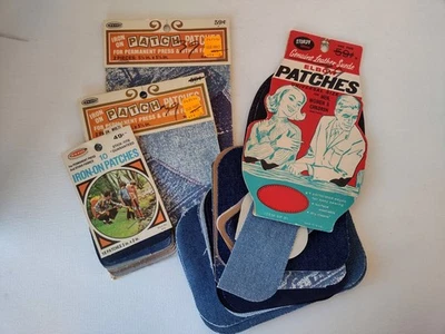 Vtg Lot Patches  Elbow Knee Sew-On Iron-On Black Brown  Blue Denim Tan - Image 1 of 4