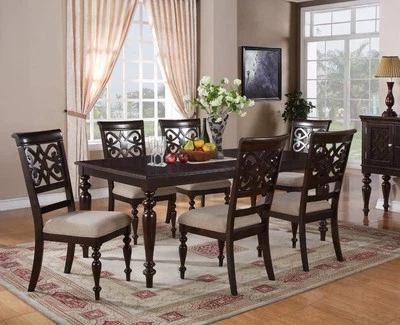 Cherry Finish 7pc Dining Set Extendable Table and Side Chairs Wooden Furniture - Image 1 of 4