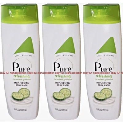 (Lot 3) Pure Refreshing Cucumber & Green Tea Moisturizing Body Wash 15 oz Ea NEW - Image 1 of 4