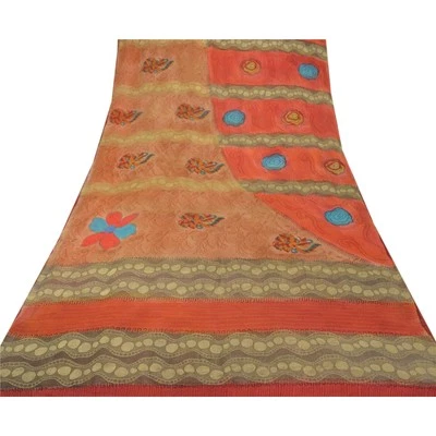 Sanskriti Vintage Sarees 100% Pure Georgette Silk Woven Fabric Bollywood Sari - Image 1 of 4