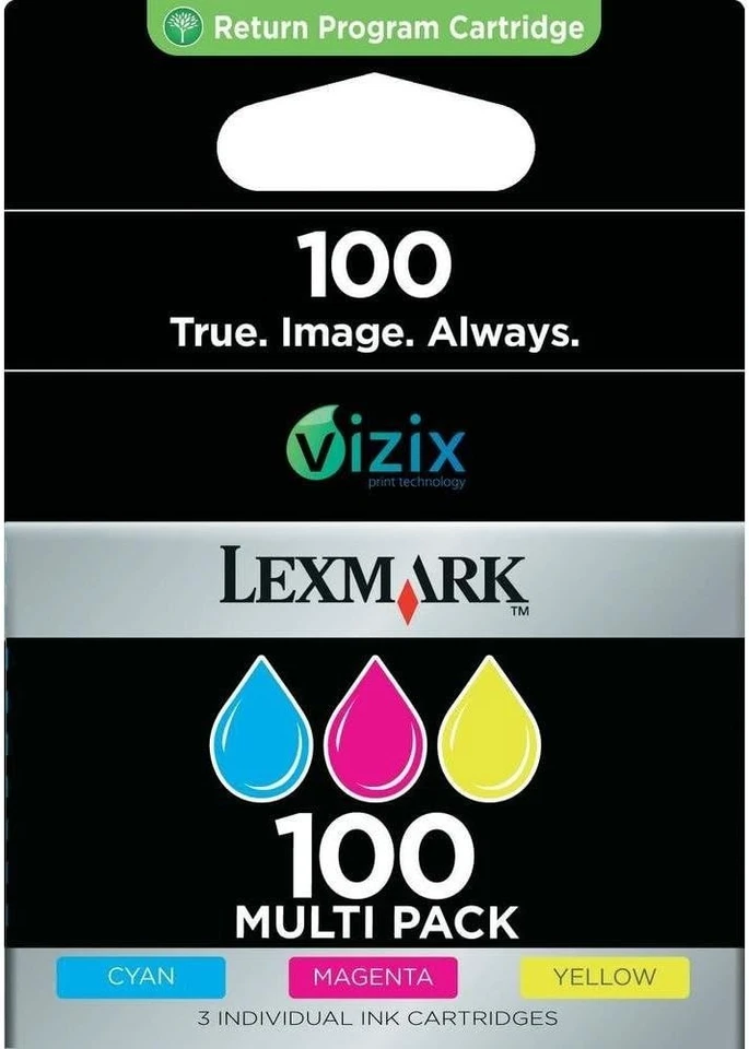 Genuine Lexmark 100 Ink Cartridge Set Cyan Magenta Yellow – 3 Pack - Image 1 of 1