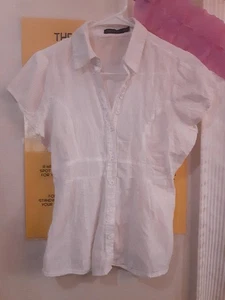 Forever 21 Women's Short Sleeve Blouse Sz Small White Basic Top Button Up Cotton - Picture 1 of 3
