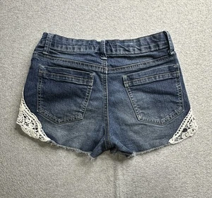 Karma Blue Shorts Girls 14 Blue Denim Crochet Lace Trim Distressed Jean Summer - Picture 1 of 11