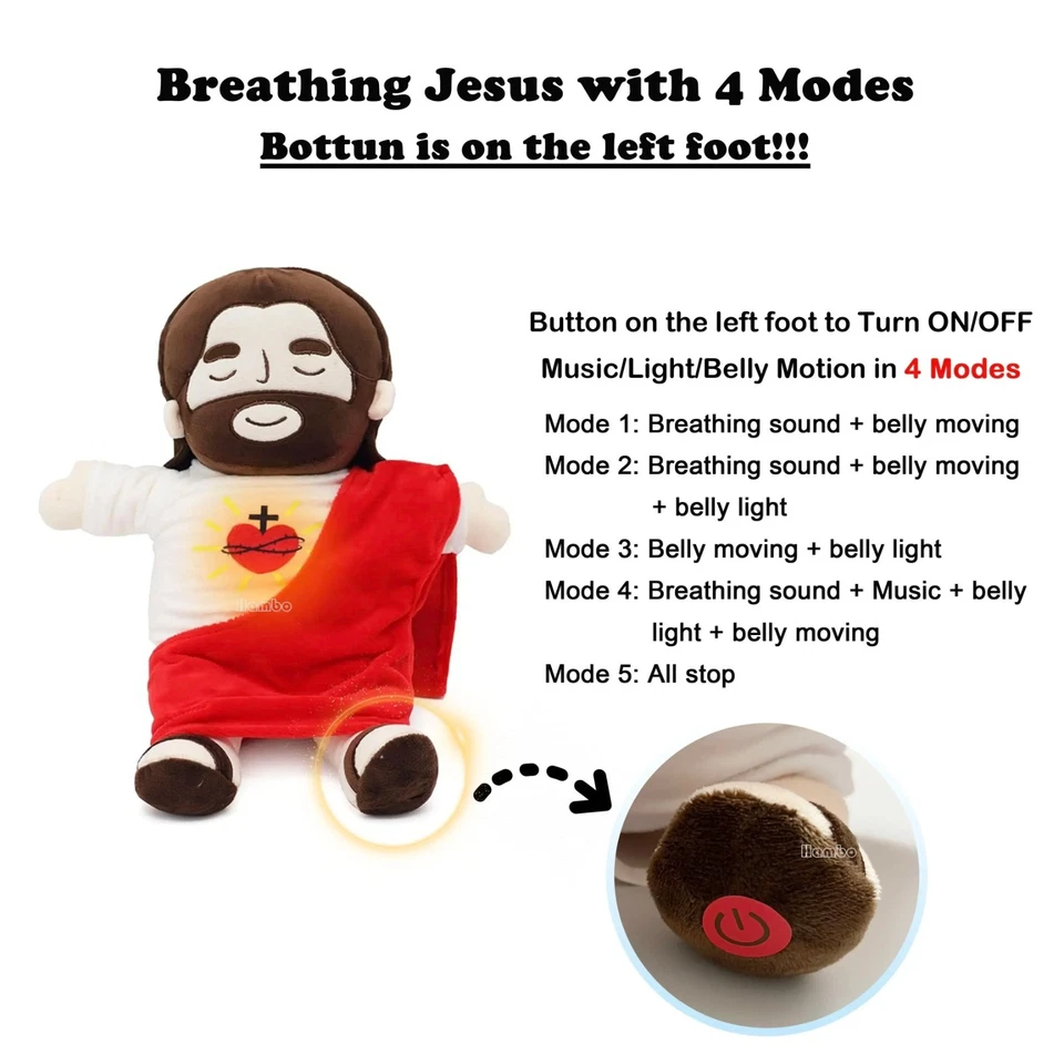 40CM Christian Religious Jesus Stuffed Plush Toy- Breathing&Soothing Plushies - Image 1 of 4