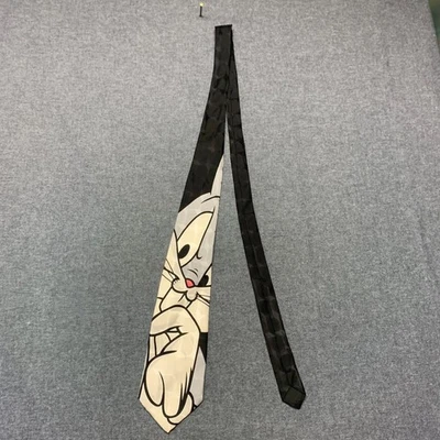 Corbata negra Looney Tunes Mania para hombre Bugs Bunny clásica vintage 100 % seda Foto 1 de 4