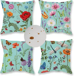 Outdoor Waterproof Spring Summer Pillow Covers 18X18 Inch Set of 4 Floral Farmho - Picture 1 of 12