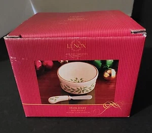 Neu Lenox Weihnachten Stechpalme & Beere Gold Zierleiste Urlaub Dip Schüssel & Spreader in Box - Bild 1 von 7