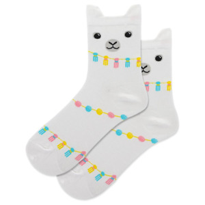 Lovable Llamas Women's Anklet Socks Size 9-11 White Hot Sox Wooly Fashion New