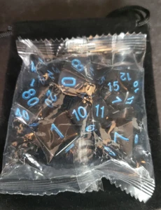 7 polyhedral dice set - Black with Blue Print - Picture 1 of 2