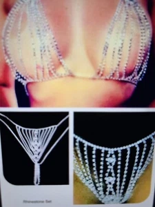 RHINESTONE ADJUSTABLE BRA & THONG SET - Picture 1 of 6