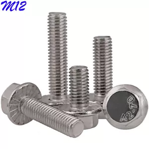 Tornillos de brida hexagonal dentados de acero inoxidable M12-1,75 tornillos de cabeza de arandela hexagonal A2-70 - Imagen 1 de 12