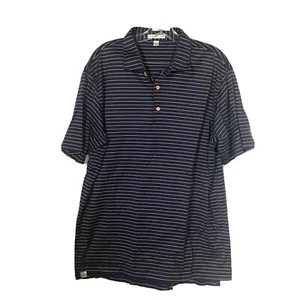 Peter Millar Mens Polo Shirt L Blue White Striped Short Sleeve Cotton Golf - Picture 1 of 8