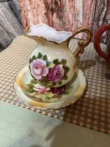 VTG Handpainted Brinn’s Rose Pitcher & Saucer #L-32 - Picture 1 of 4