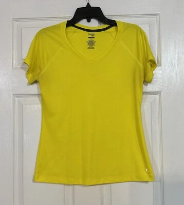 Top Womens Med Yellow Danskin Now Activewear Loose Fit Short Sleeve V - Image 1 of 4