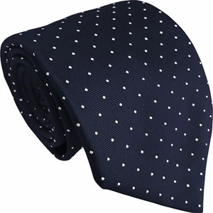 Navy Blue Polka Dot Tie Mens White Spots with Optional Hanky - Picture 1 of 1