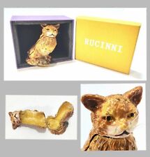 RUCINNI Whiskered Orange Kitty Cat Jeweled Trinket Box w/Swarovski Crystals
