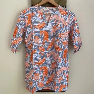 Gretchen Scott Tunic 3/4 Sleeve Cotton Popover Coverup Animal Print Womens 10/12 - Picture 1 of 9