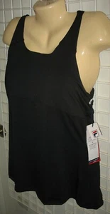 FILA TENNIS - NEU - XL - SCHWARZ SCHLÜSSELLOCH CROSSBACK TANK / REGAL BH ABNEHMBARE PADS - Bild 1 von 5