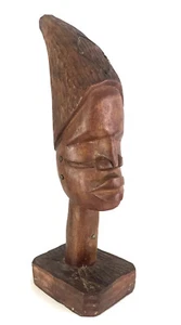 African Hand Carved Wood Sculpture Tribal Native Woman Headdress 16" Vintage - Picture 1 of 8