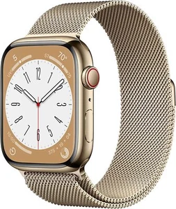Apple Watch Series 8 GPS Cel 45MM Stainless Steel Gold Milanese Loop - Picture 1 of 4