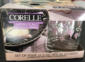 Corelle 12.5 oz Wisteria Glasses Set Of 4 Vintage 1994 Brand NEW In Box ~ 4” HTF - Picture 1 of 8