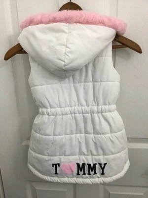 Tommy Hilfiger Niñas Blanco Acolchado Sin Mangas Cremallera Completa A Presión Capucha Logo Chaleco 6X Foto 1 de 4