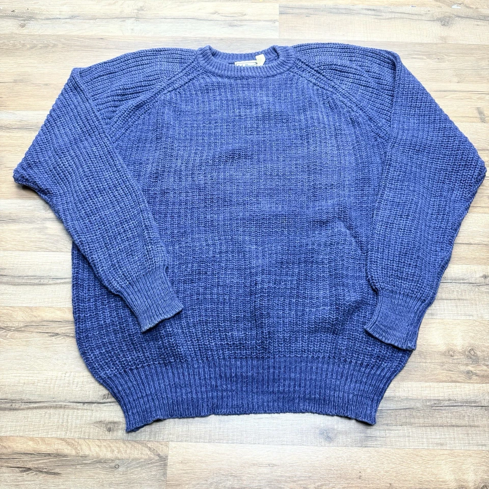 Vtg LL Bean Freeport Maine Sweater Mens L Navy Blue Chunky Waffle Knit Pullover - Image 1 of 4