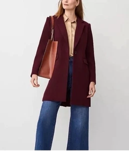 Ann Taylor Damen $ 258 Wollmischung kurzer Chesterfield Mantel in Burgund Größe L - Bild 1 von 7